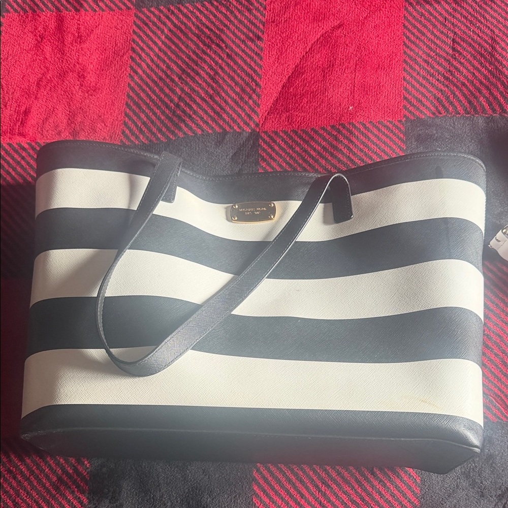 Michael Kors Black and White Striped Tote Bag